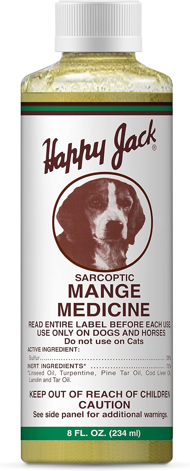 HAPPY JACK Mange Medicine & Mange Treatment for Dogs & Horses - Brings Soothing Itch Relief to Hot Spots, Severe Mange, Fungi, Allergies, Eczema & Most Dog Skin Irritation (8 oz)