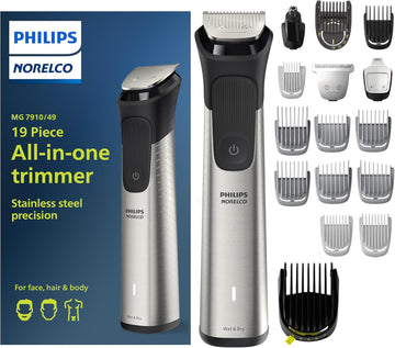 Philips Norelco Multi Groomer 9000-25 Piece Mens Grooming Kit For Beard, Body, Face, Nose, And Ear Hair Trimmer,Shaver, And Clipper With Premium Storage Case - No Blade Oil Needed, Mg7770/49