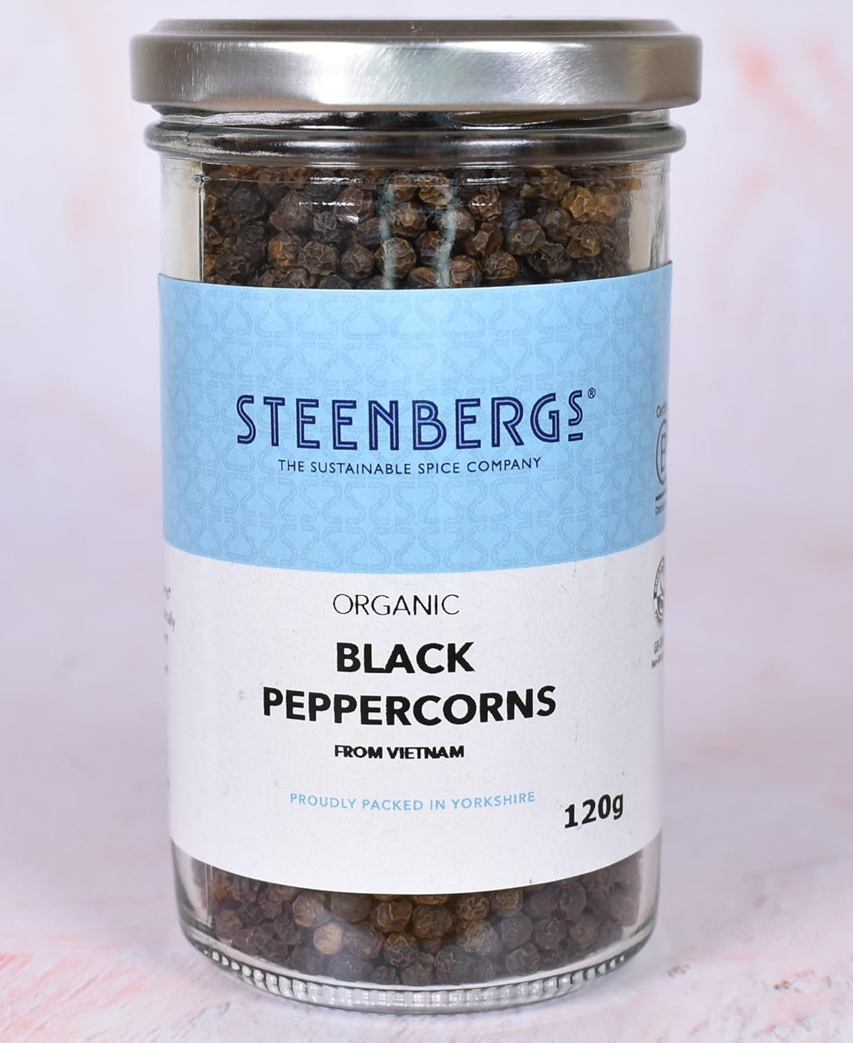 Steenbergs Organic Black Peppercorns Large Jar - 120G