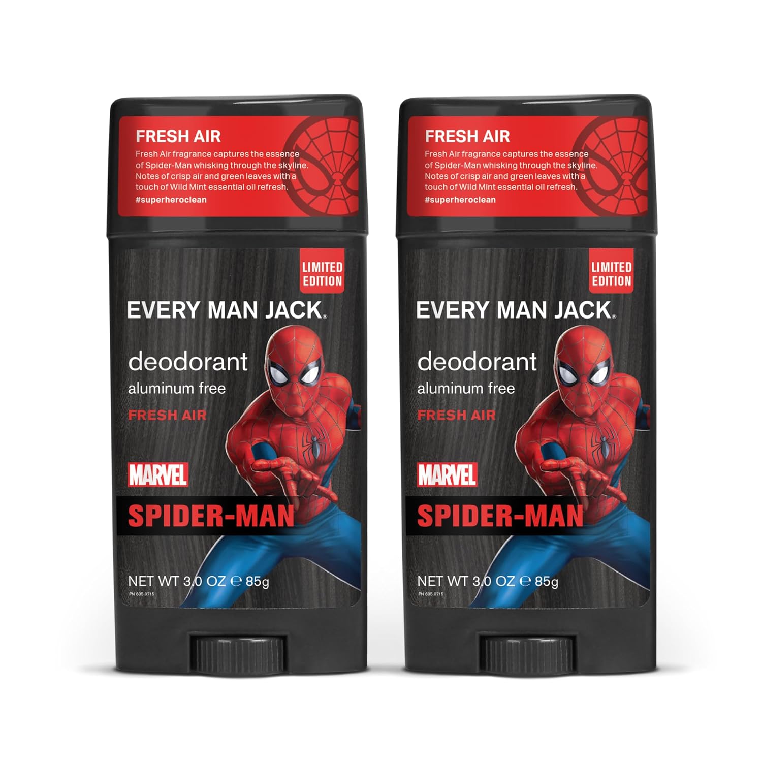 Every Man Jack Deodorant - Marvel Spider-Man | 3-Ounce Twin Pack - 2 Sticks Included | Naturally Derived, Aluminum Free, Parabens-Free, Phthalate-Free, Dye-Free, And Certified Cruelty Free