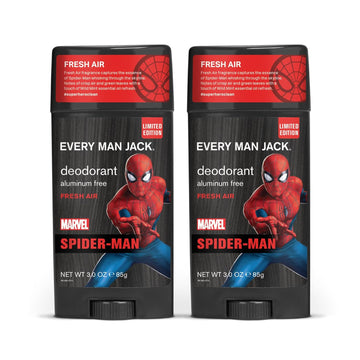 Every Man Jack Deodorant - Marvel Spider-Man | 3-Ounce Twin Pack - 2 Sticks Included | Naturally Derived, Aluminum Free, Parabens-Free, Phthalate-Free, Dye-Free, And Certified Cruelty Free