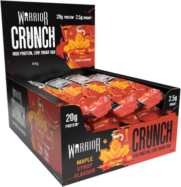 Warrior Crunch - High Protein Bars - 20G Protein Each Bar - Low Carb, Low Sugar Snack - 12 Pack X 64G (Maple Syrup)