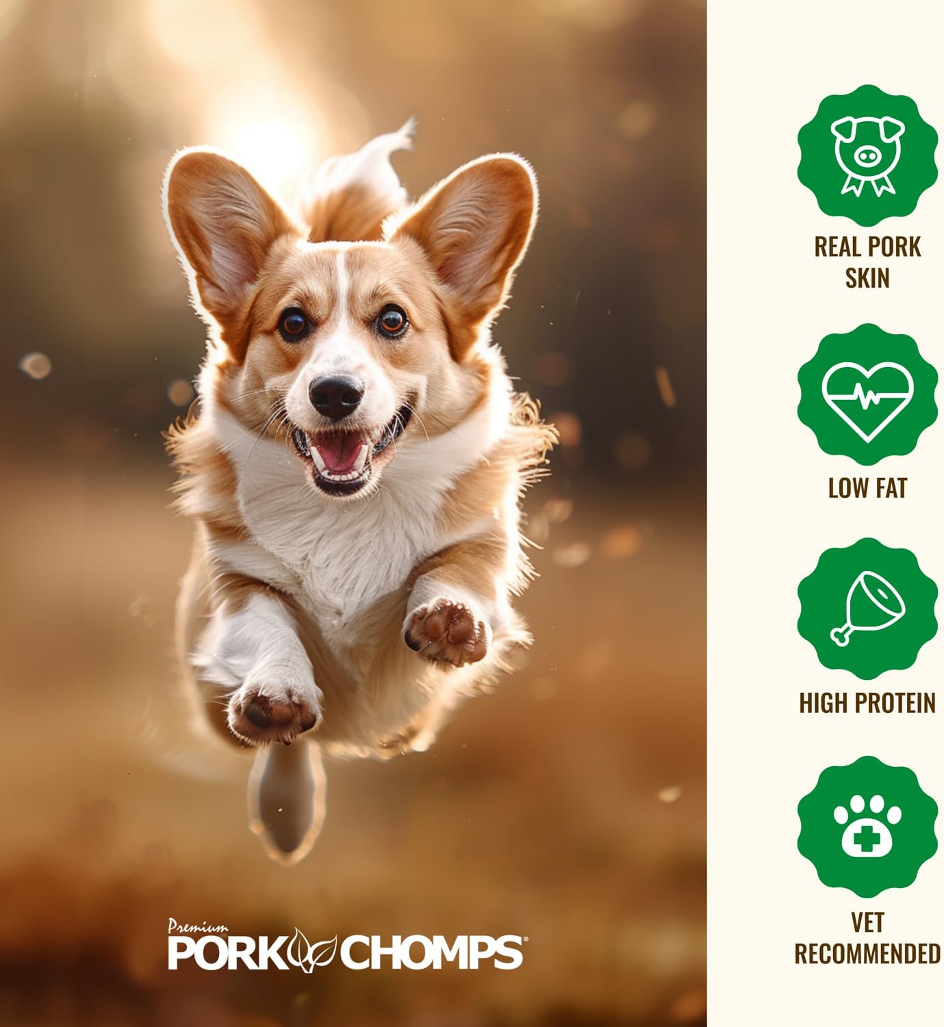 Pork Chomps Roasted Pressed Pork Skin Dog Chews, 4.5-inch Bone, 2 Count : Pet Supplies