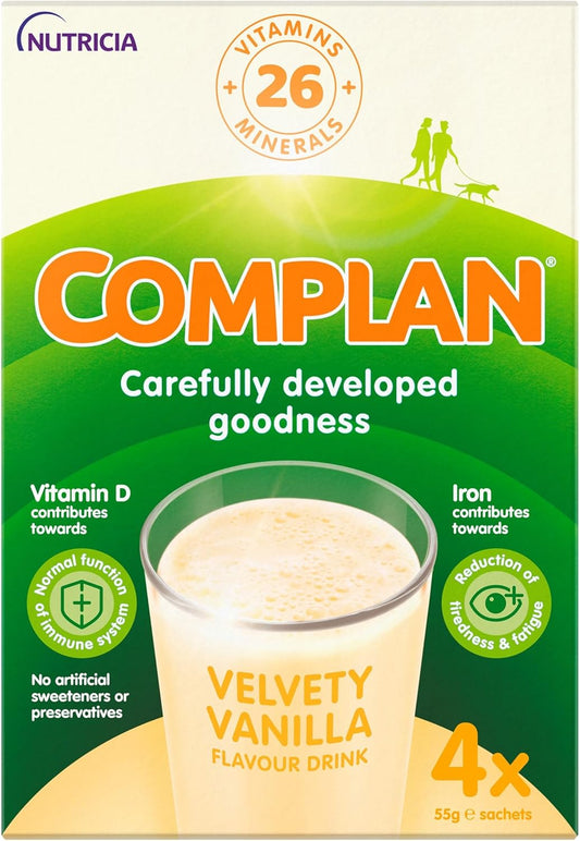 Complan Velvety Vanilla Nutritional Drink Sachets, 4 X 55 G (Pack Of 4)