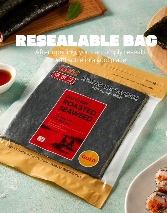 Choi'S 1(Daechun) Roasted Seaweed, Gim, Sushi Nori - (50 Full Sheets)- Gold Grade- Vegan, Keto, Gluten Free, Full Of Fiber, Vitamin, Mineral, High Protein, Omega 3'S- Product Of Korea