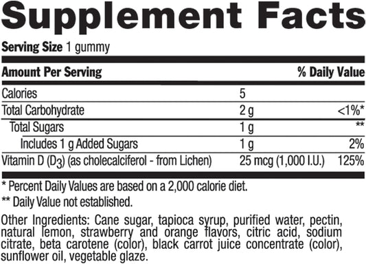 Country Life Vegan D3 Gummies, 1,000 Iu, Promotes Immune Health, Great Taste, Lemon, Strawberry & Orange Flavor, 60 Gummies, Certified Gluten Free, Certified Vegan
