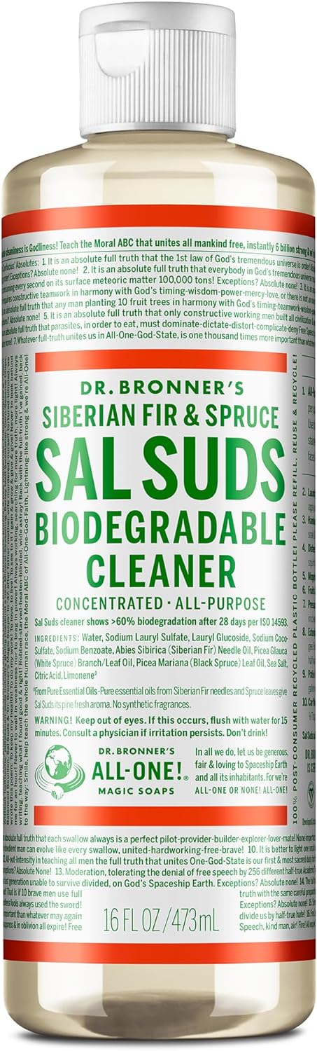 Dr. Bronner's - Sal Suds Biodegradable Cleaner (16 Ounce) - All-Purpose Cleaner, Pine Cleaner for Floors, Laundry and Dishes, Concentrated, Cuts Grease and Dirt, Powerful Cleaner, Gentle on Skin