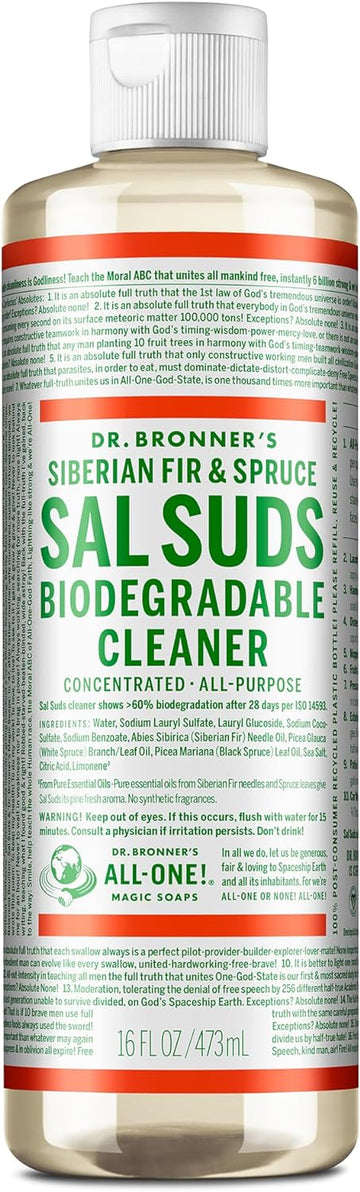 Dr. Bronner's - Sal Suds Biodegradable Cleaner (16 Ounce) - All-Purpose Cleaner, Pine Cleaner for Floors, Laundry and Dishes, Cuts Grease and Dirt