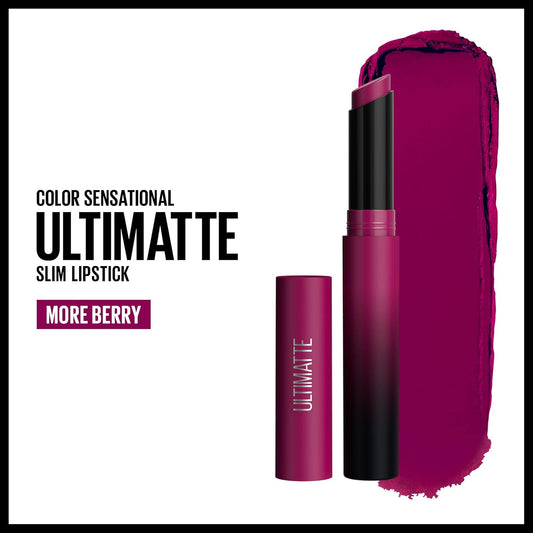 Maybelline Color Sensational Ultimatte Matte Lipstick, Non-Drying, Intense Color Pigment, More Berry, Warm Berry Purple, 1 Count