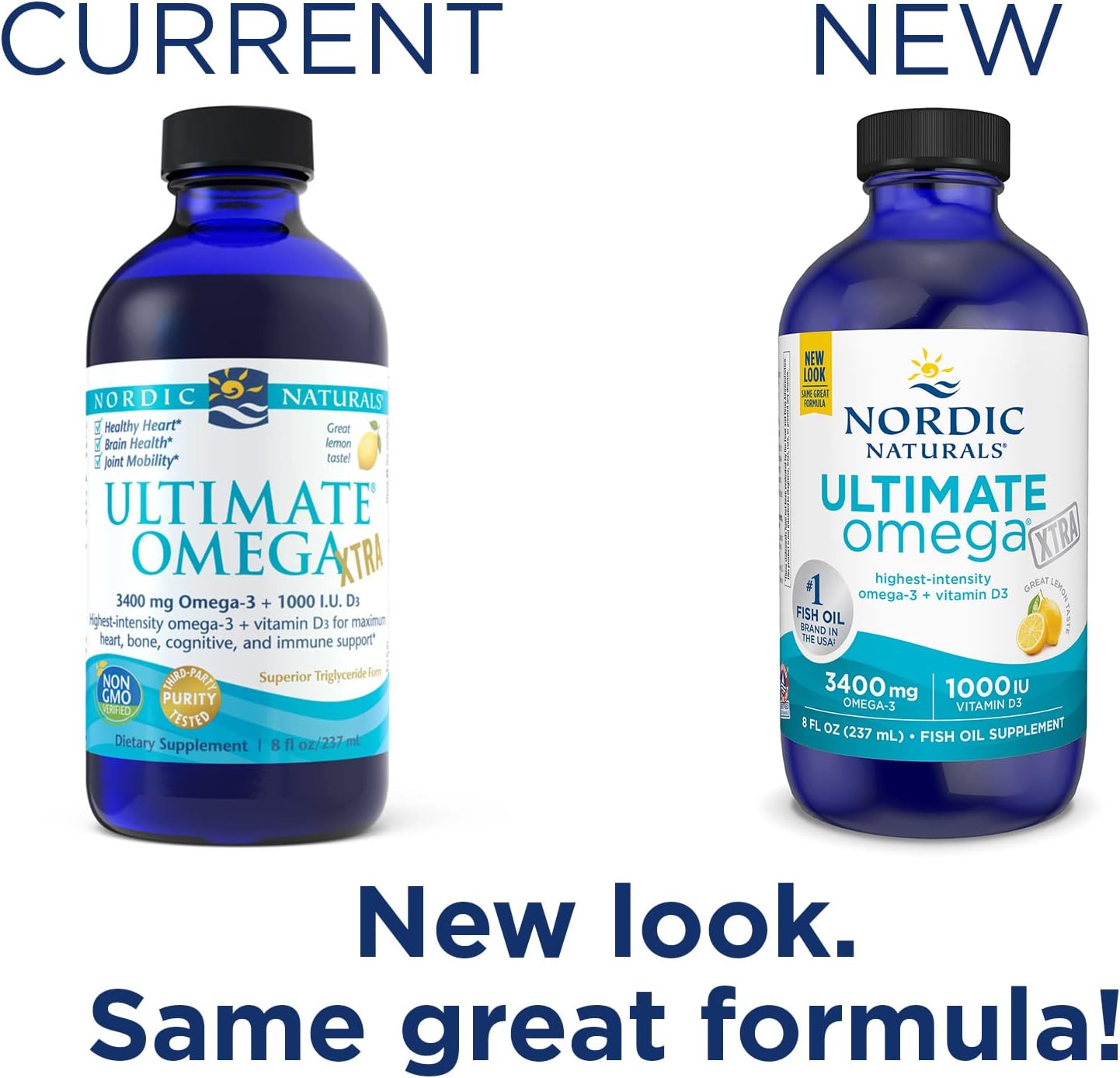 Nordic Naturals Ultimate Omega Xtra Liquid, Lemon Flavor - 8 oz - 3400 mg Omega-3 + 1000 IU Vitamin D3 - Omega-3 Fish Oil - EPA & DHA - Brain, Heart, Joint, & Immune Health - Non-GMO - 48 Servings : Health & Household