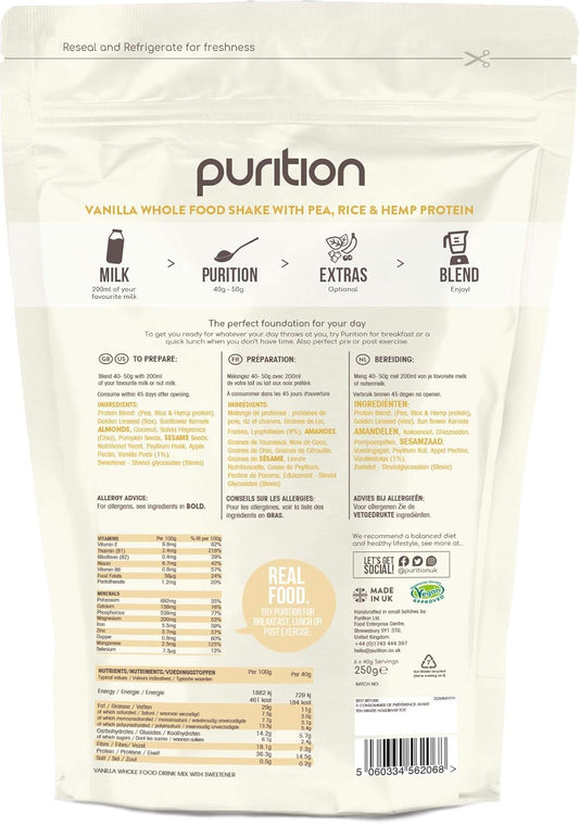 Purition Vegan Vanilla Dairy Free Natural Protein Powder for Keto Diet Shakes and Meal Replacements Shakes - 250g : Amazon.co.uk: Health & Personal Care