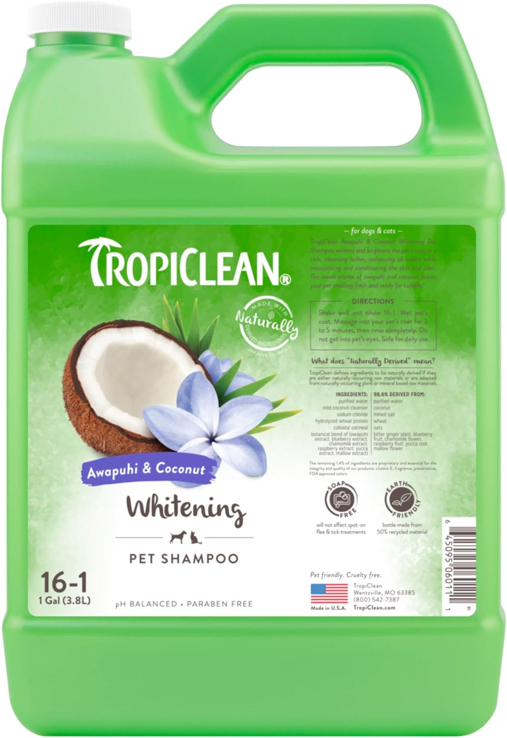 TropiClean Dog Shampoo Grooming Supplies - Whitening Dog and Cat Shampoo for Whitening Coats - Soap and Paraben Free -Derived from Natural Ingredients - Used by Groomers - Awapuhi & Coconut, 3.8L?TRAWSH1G