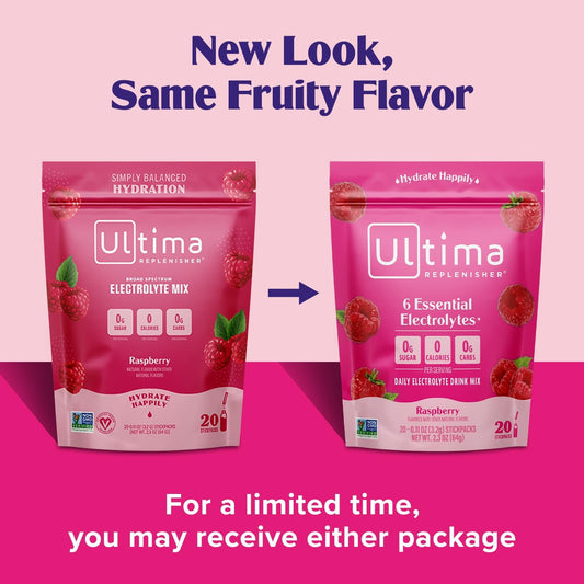 Ultima Replenisher Daily Electrolyte Drink Mix – Raspberry, 20 Stickpacks – Hydration Packets With 6 Key Electrolytes & Trace Minerals – Keto Friendly, Vegan, Non-Gmo & Sugar-Free Electrolyte Powder