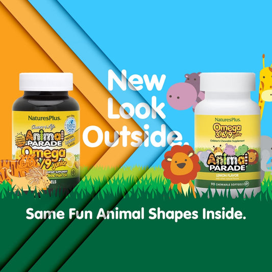 NaturesPlus Animal Parade Omega 3/6/9 Junior, Lemon Flavor - 90 Softge