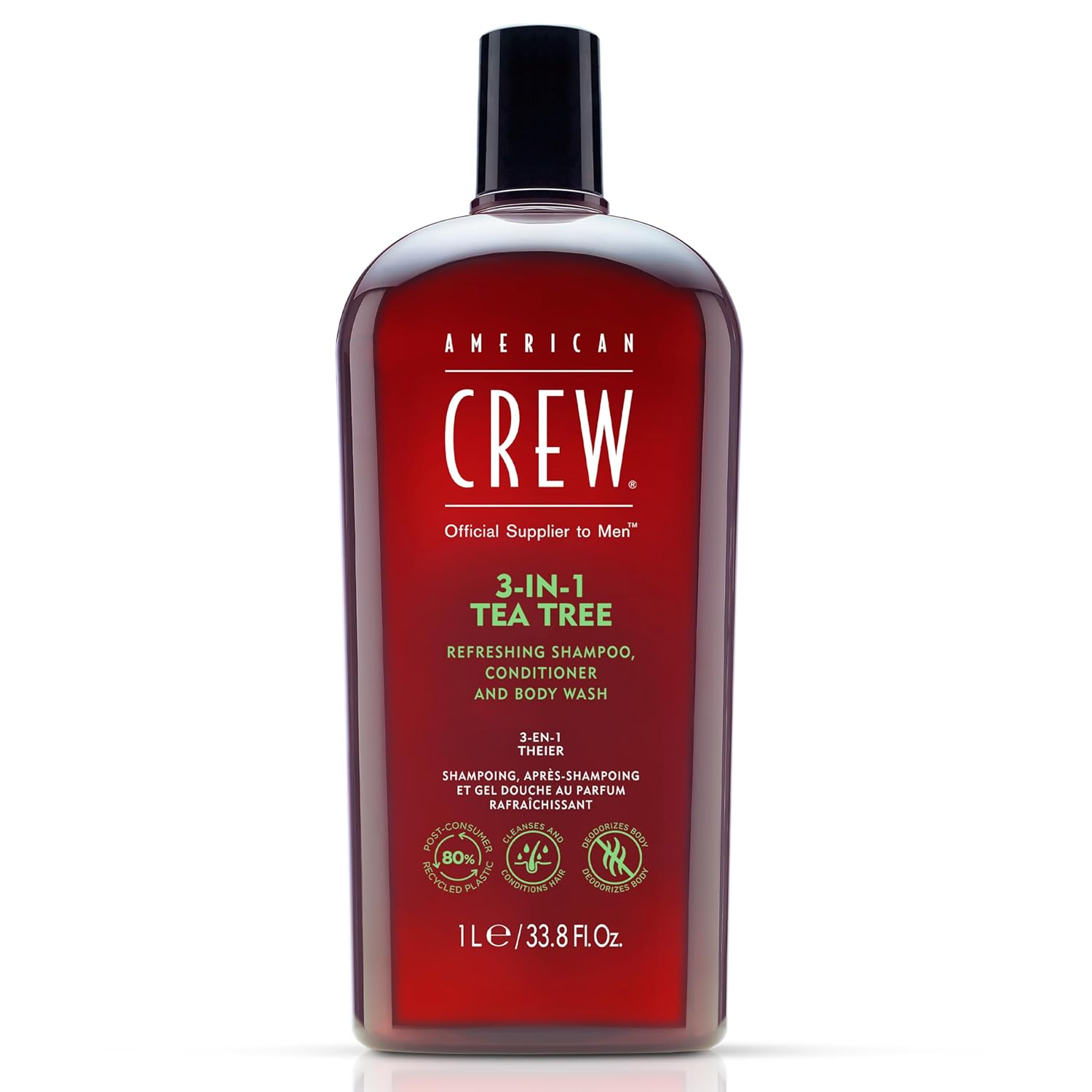 American Crew Shampoo, Conditioner & Body Wash For Men, 3-In-1, Tea Tree Scent, 33.8 Fl Oz