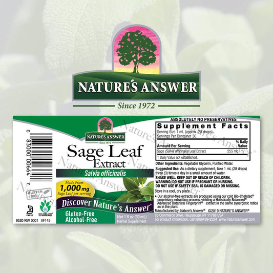 Nature's Answer Alcohol Free Sage Leaf Supplement 1   Gluten Free | Digestive Support | Promotes Mental Function | Benefits Gut Health