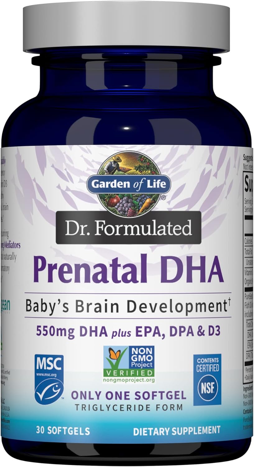 Garden Of Life Dr. Formulated Prenatal Dha Fish Oil - 550Mg Dha & Dpa In Triglyceride Form 100% Dv Vitamin D3, Single Source, Mercury Free Omega 3 Dha Supplements For Women'S Health, 30 Softgels