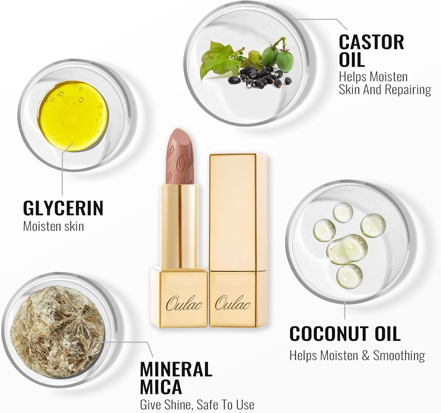 Oulac Glow Metallic Shine Lipstick, Nude High Impact Lipcolor, Lightweight Soft And Ultra Hydrating, Long Lasting, Vegan & Cruelty-Free, Full Coverage Lip Color 4.3 G/0.15 Gm10 Chicness