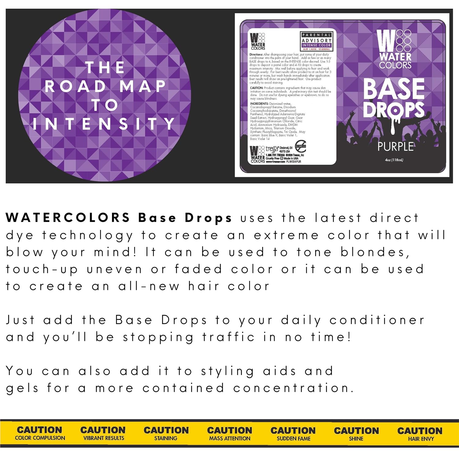 Watercolors Base Drops, Water-Based Formula with Nano-Pigments for Ultimate Versatility in Fashion Color Maintenance - Purple 4 oz : Beauty & Personal Care