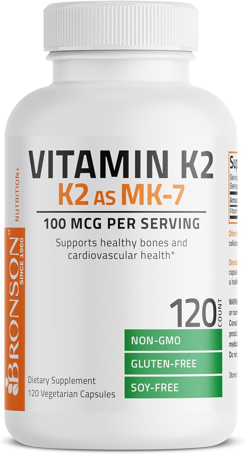 Bronson Vitamin K2 as MK-7 Menaquinone 100 mcg Non-GMO, 120 Capsules : Health & Household