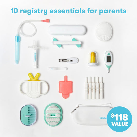 Frida Baby Ultimate Baby Kit | Baby Essentials Gift Set Includes Wellness, Sick Day, Gas Relief Essentials, Grooming Tools & Teething Toys