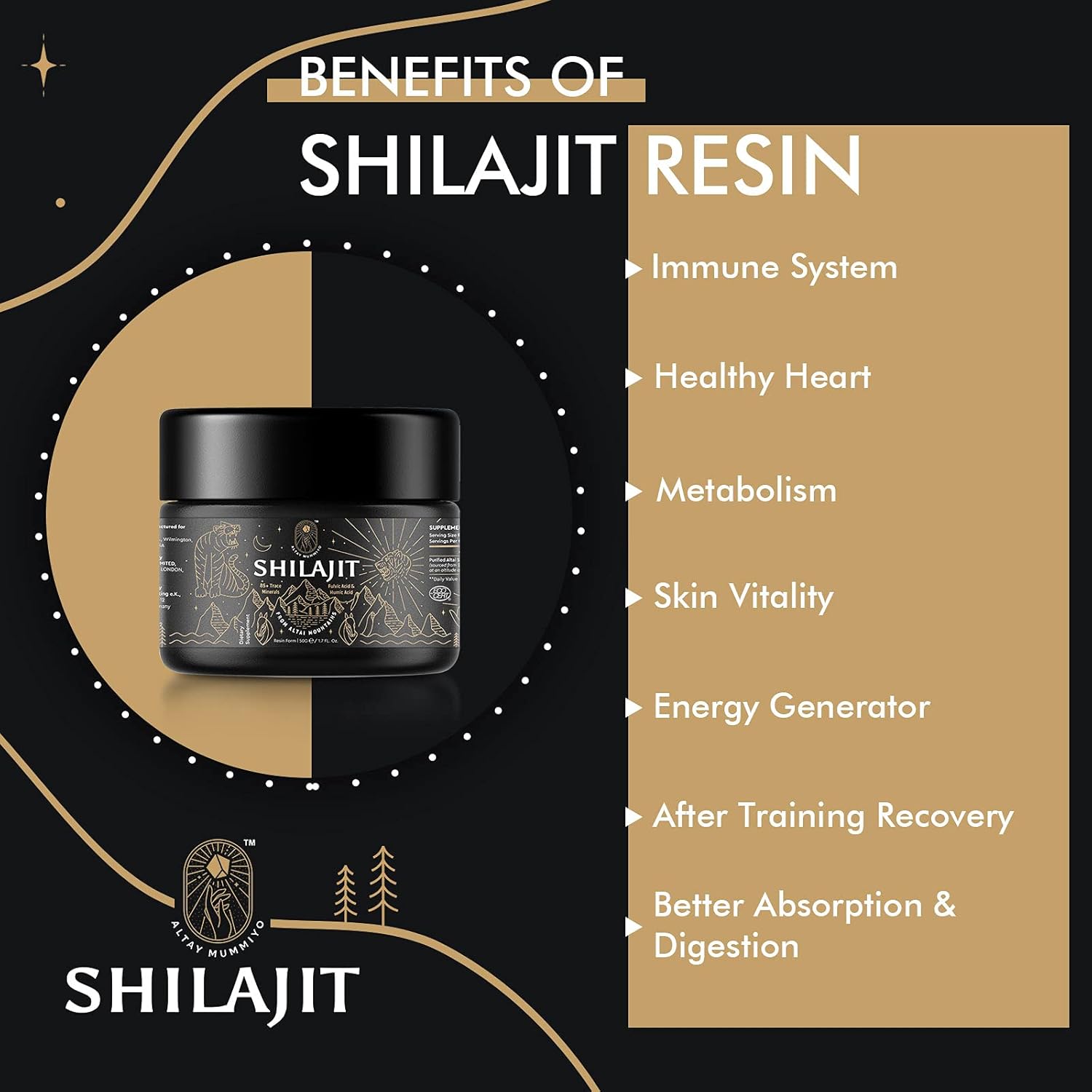 Shilajit Resin With Fulvic Acid & Trace Minerals, Original Siberian Pure Shilajit With 85+ Humic Acid Supplement Gel, Support Metabolism & Immune System - 100 Serving / 50G