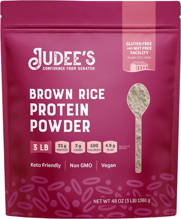 Judee?s Brown Rice Protein Powder (80% Protein) 3 lb - 100% Non-GMO and Sprouted - Dairy-Free and Keto-Friendly - Gluten-Free and Soy-Free - Plant-Based Protein