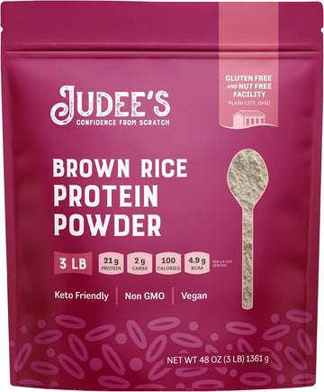 Judee’S Brown Rice Protein Powder (80% Protein) 3 Lb - 100% Non-Gmo And Sprouted - Dairy-Free And Keto-Friendly - Gluten-Free And Soy-Free - Plant-Based Protein