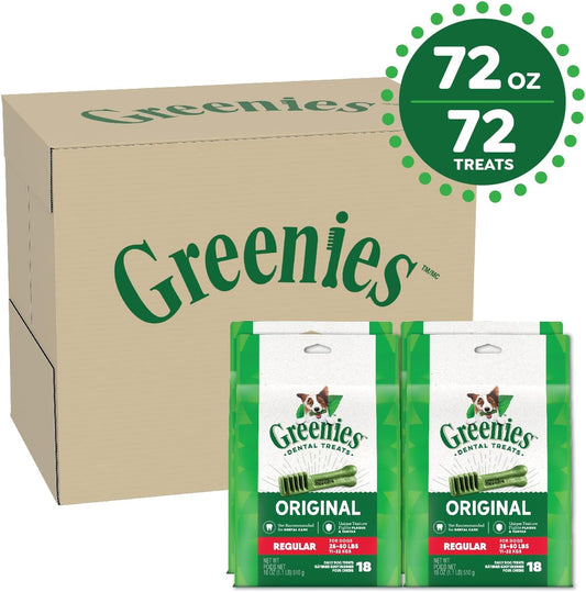 Greenies Original Regular Natural Dog Dental Care Chews Oral Health Dog Treats, 72 Oz. Pack (72 Treats)