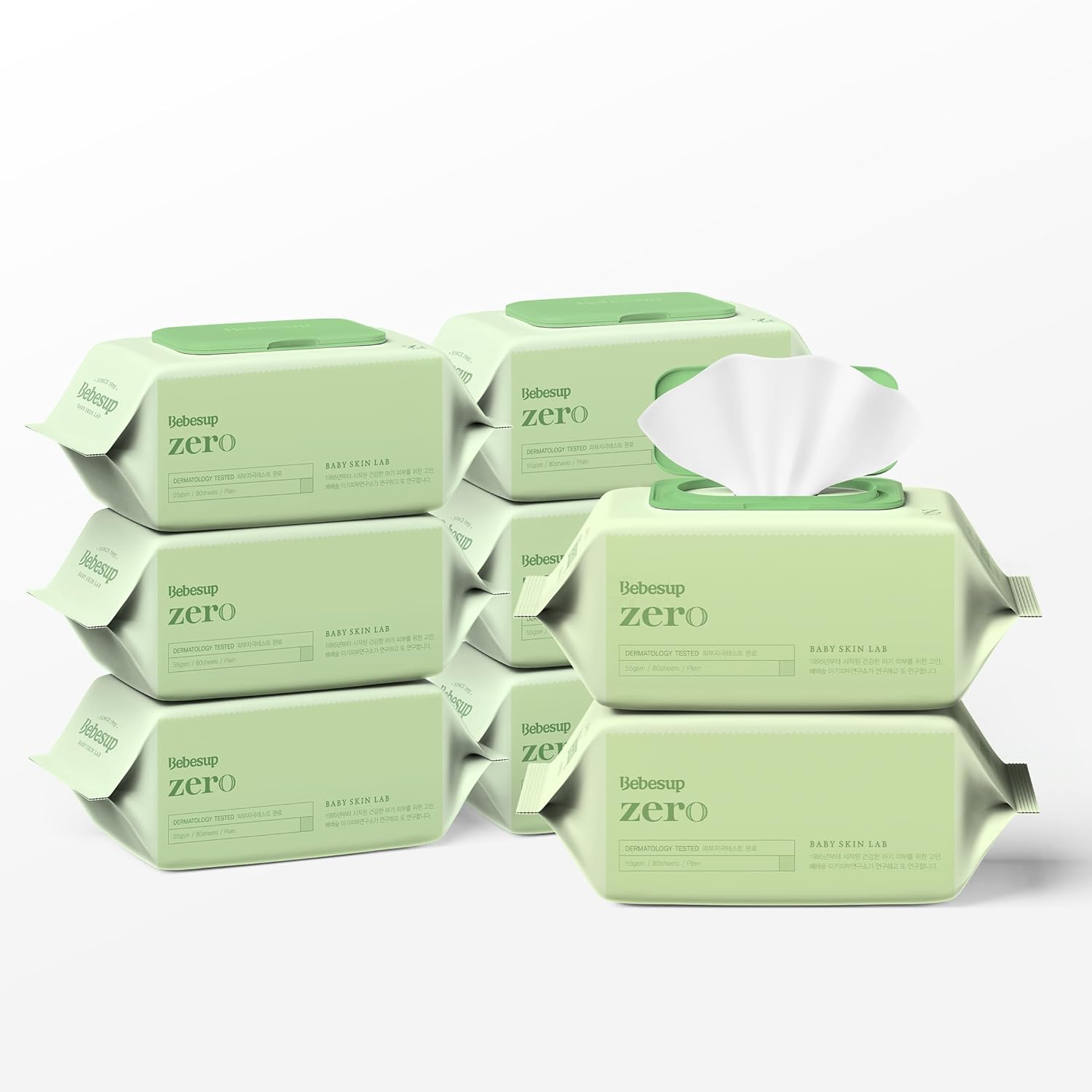 Korea’S #1 Zero Harsh Chemicals Baby Wipes- Water Based Hypoallergenic Unscented Alcohol-Free, Extra-Thick 55 Gsm Plant Based Zero Skin Irritants Flip-Top 640 Count (8 Packs)