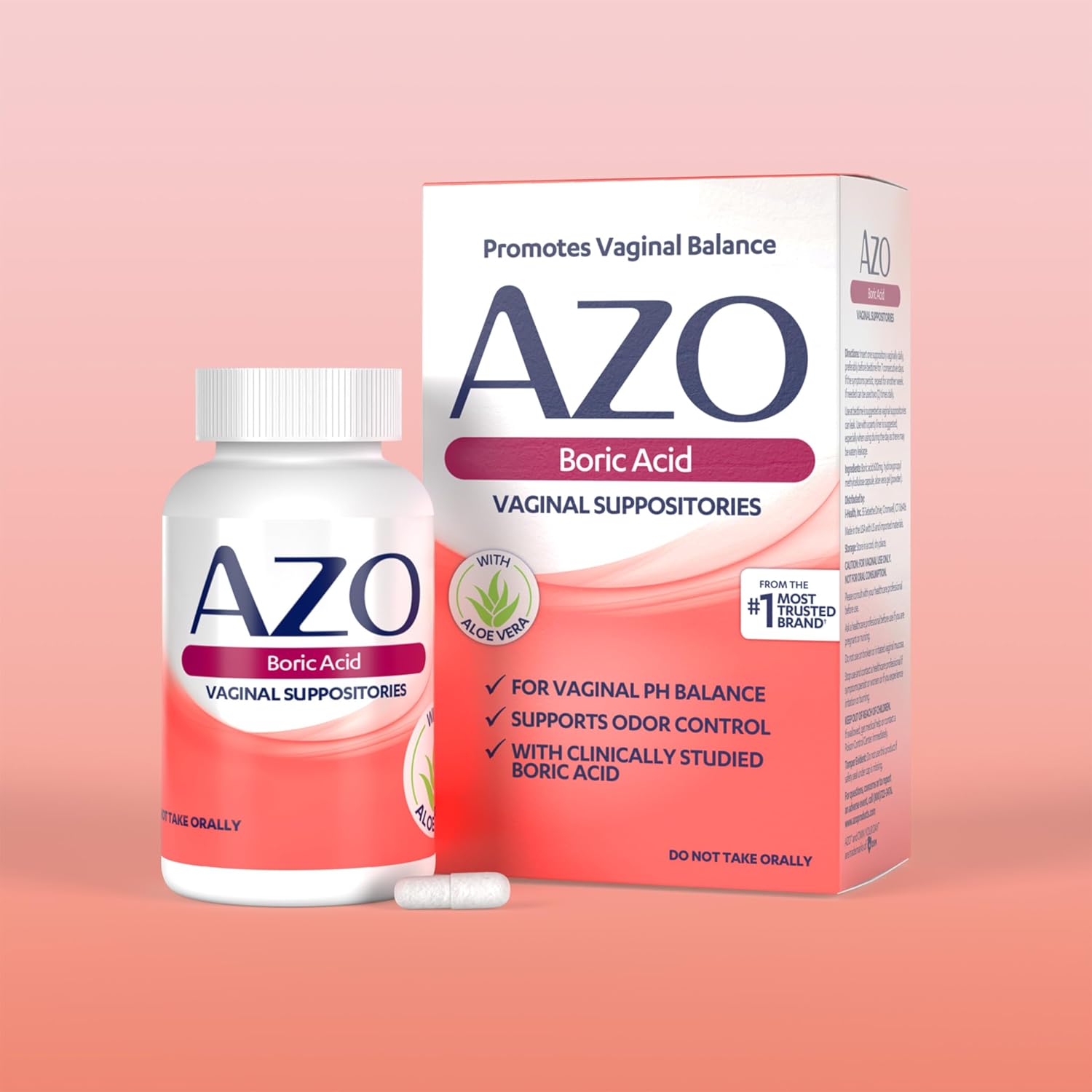 AZO Boric Acid Vaginal Suppositories, Helps Support Odor Control and Balance Vaginal PH with Clinically Studied Boric Acid, Non-GMO, 30 Count : Health & Household