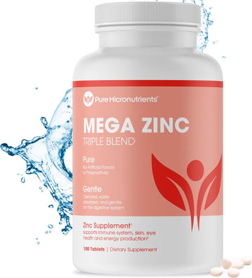 Mega Zinc Supplement, 50Mg, 3-In-1 Zinc Complex, 100 Tablets - Pure Micronutrients