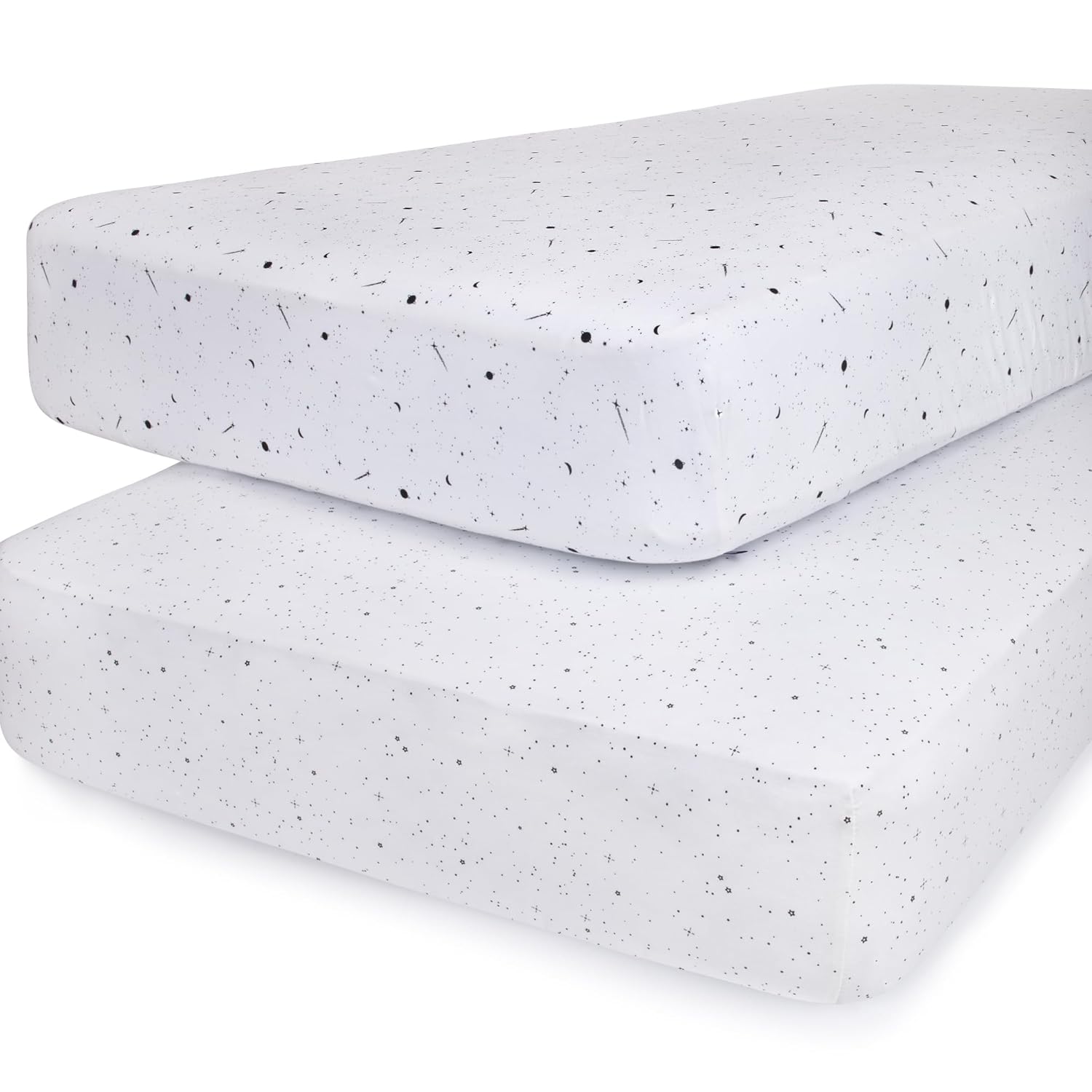 Ely’S & Co. Crib Sheets, Baby Girl/Boy Fitted Crib Mattress Sheet Set, 2 Pack, 100% Jersey Knit Cotton, Infant And Toddler Nursery Bedding, Black And White Celestial Print, 28” X 52”