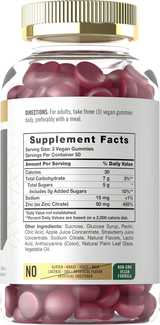 Zinc 50mg Gummies | 150 Count | Vegan, Non-GMO and Gluten Free Formula