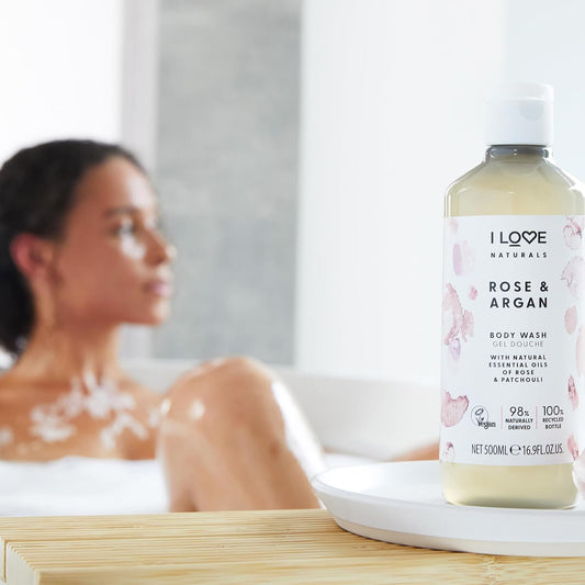 I Love Naturals Rose & Argan Body Wash, Natural Oils Of Rose & Patchouli, Formulated Using Essential Oils For Silky Smooth & Moisturised Skin, 500Ml