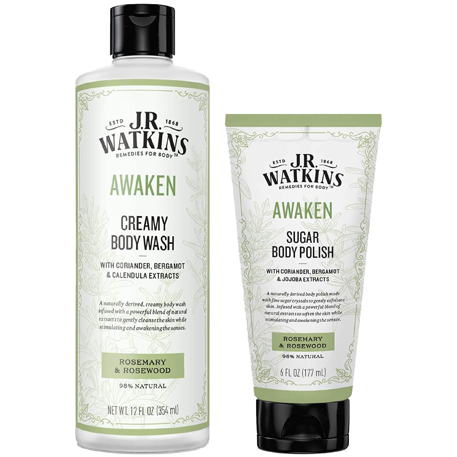 J.R. Watkins Beautiful Awakening Gift Set Kit, AWAKEN Creamy Body Wash & Sugar Body Polish : Beauty & Personal Care