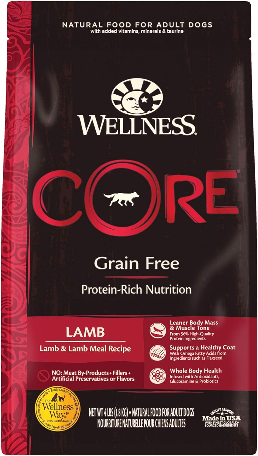 Wellness Core Natural Grain Free Dry Dog Food, Lamb, 4-Pound Bag