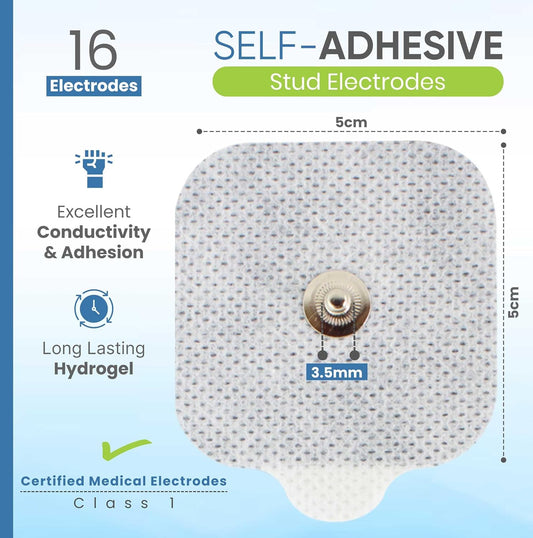 Med-Fit Self-Adhesive Pads - Universal Studded Electrode Pads To Fit Virtually All Tens Machines - Target Small Or Large Painful Areas - 16 Pack. Stud Size 3.5Mm