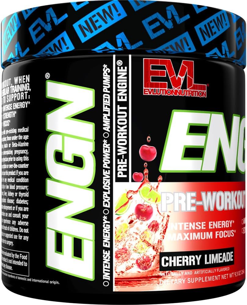 EVL Intense Pre Workout with Creatine - Pre Workout Powder Drink for Lasting Energy Focus and Recovery - ENGN Energizing Pre Workout for Men with Beta Alanine Caffeine and L Theanine - Cherry Limeade : Health & Household