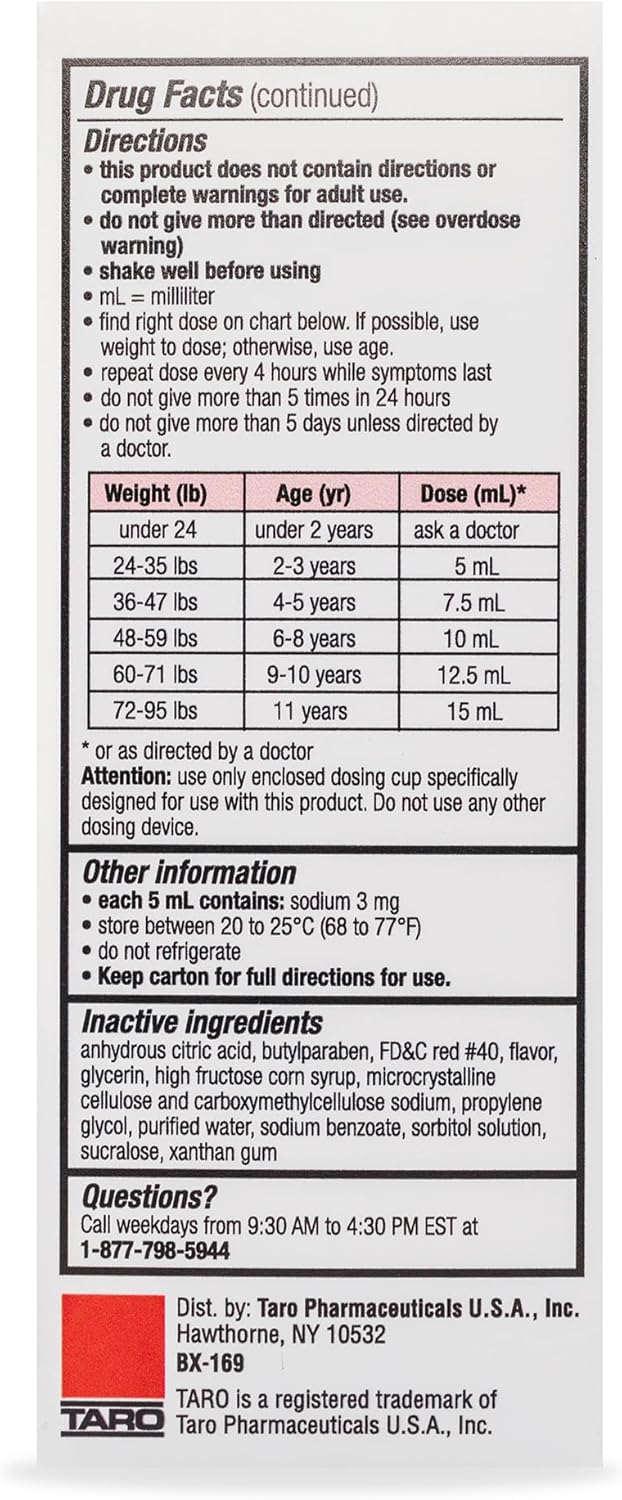 Feverall Liquid Oral Children Fever Reducer/Pain Reliever (8 oz., Cherry) : Health & Household