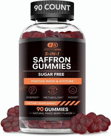 Saffron Gummies - Sugar Free Saffron Supplement With Vitamin D2, Passion Flower, St. John'S Wort, Gaba - Positive Mood, Digestion, Energy (90Ct)