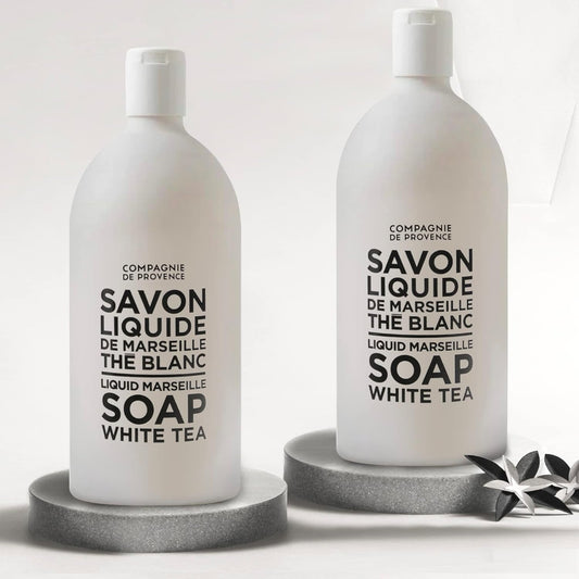 Compagnie De Provence Savon De Marseille Extra Pure Liquid Soap - White Tea - Bulk 67.6 Fl Oz Plastic Bottle Refill
