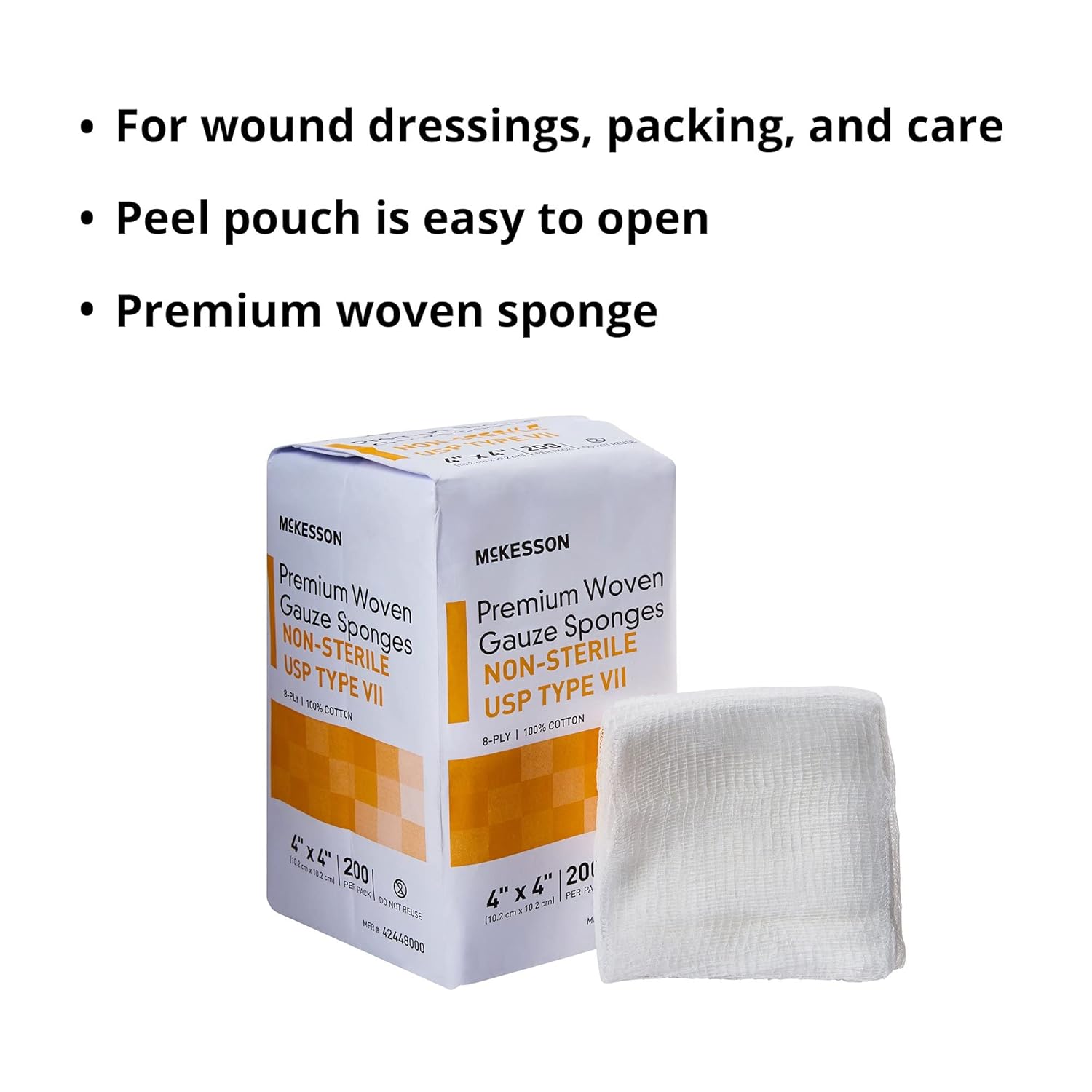 McKesson Premium Woven Gauze Sponges, Non-Sterile, 8-Ply, USP Type VII, 100% Cotton, 4 in x 4 in, 200 per Pack, 1 Pack : Health & Household