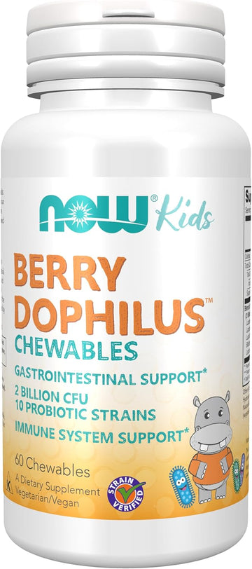 Now Foods Supplements, Berrydophilus™ With 2 Billion, 10 Probiotic Strains, Xylitol Sweetened, Strain Verified, 60 Chewables, Packaging May Vary