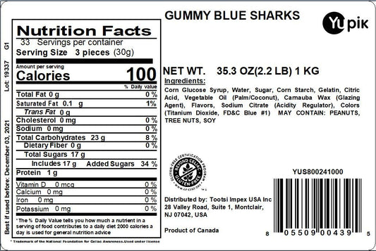 Yupik Blue Shark Gummies, 2.2 lb, Gummy Candy