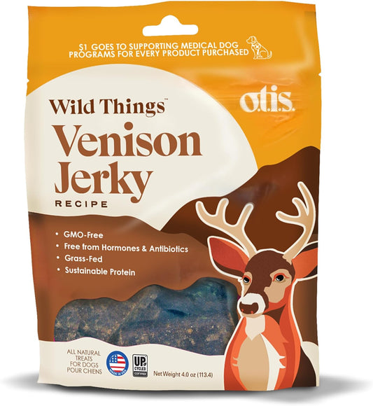 Otis Unique Protein Jerky Bundle For Dogs | Venison, Bison, Alaskan Salmon Jerky, Protein Packed, Pasture-Raised, Grass-Fed | 4 Ounce Bag