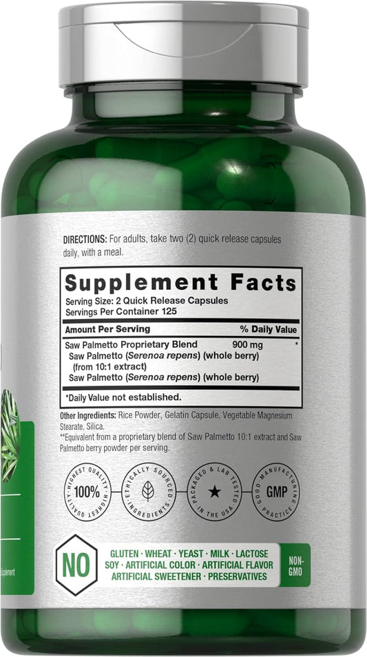 Horbäach Saw Palmetto Extract | 900Mg | 250 Capsules | Non-Gmo And Gluten Free Formula | Traditional Herb Supplement