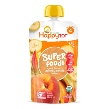 Happy Tot Superfoods Stage 4 Organic Toddler Food Banana Peach Mango Stage, Toddler Snack Pouch, Fruit And Veggie Puree, With Omega-3 Fiber Vitamin C, 4.22 Ounce