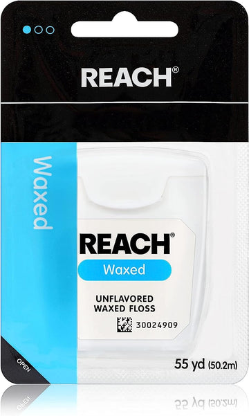 Reach Waxed Dental Floss | Effective Plaque Removal, Extra Wide Cleaning Surface | Shred Resistance & Tension, Slides Smoothly & Easily, PFAS Free | Unflavored, 55 Yards, 1 Pack