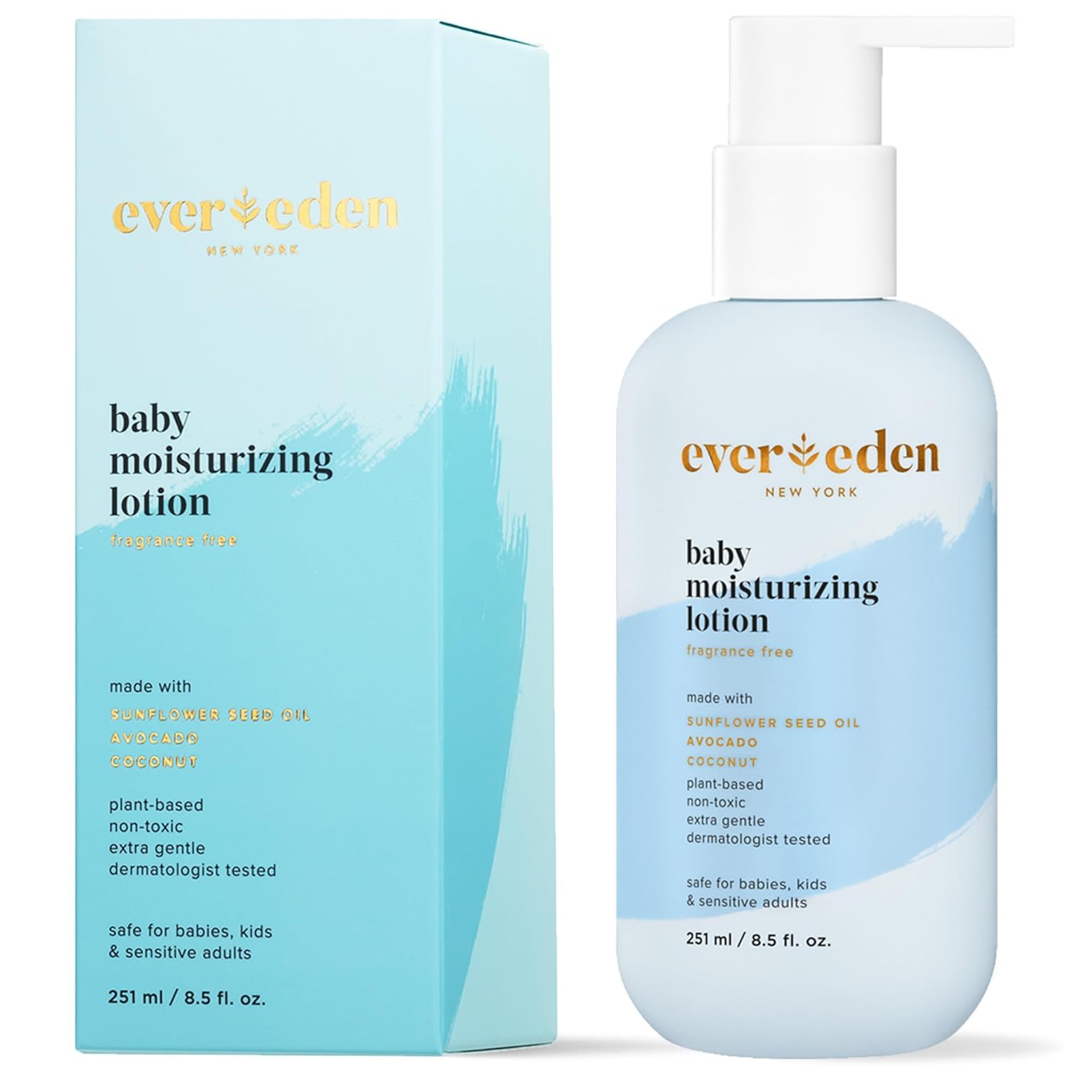 Evereden Moisturizing Baby Lotion For Newborn 8.5 Oz. | Lightweight & Non-Greasy Toddler Lotion | Clean & Gentle Baby Care | Non-Toxic & Fragrance Free | Plant-Based Ingredients